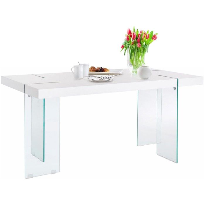 Travis-table à Manger En Mélaminé Blanc Brillant 8 Personnes L160