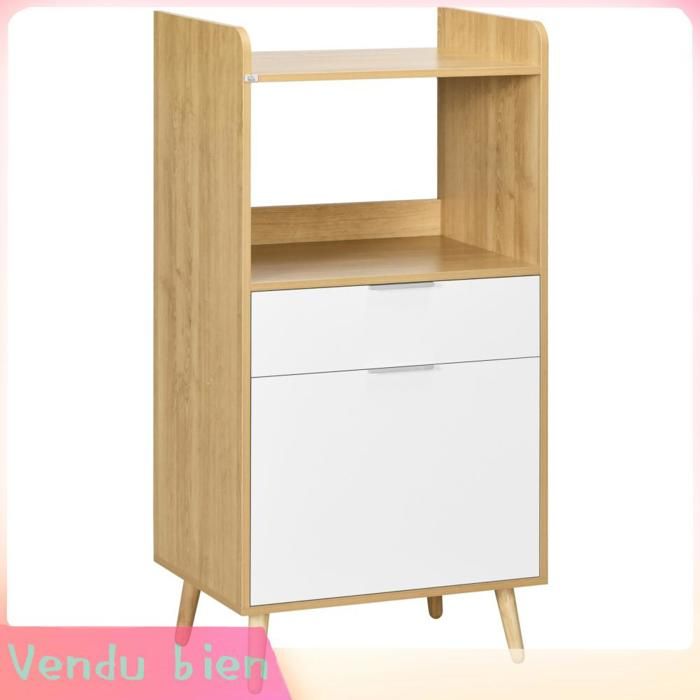 LIA Desserte micro-ondes placard tiroir naturel/blanc 58x40x118cm