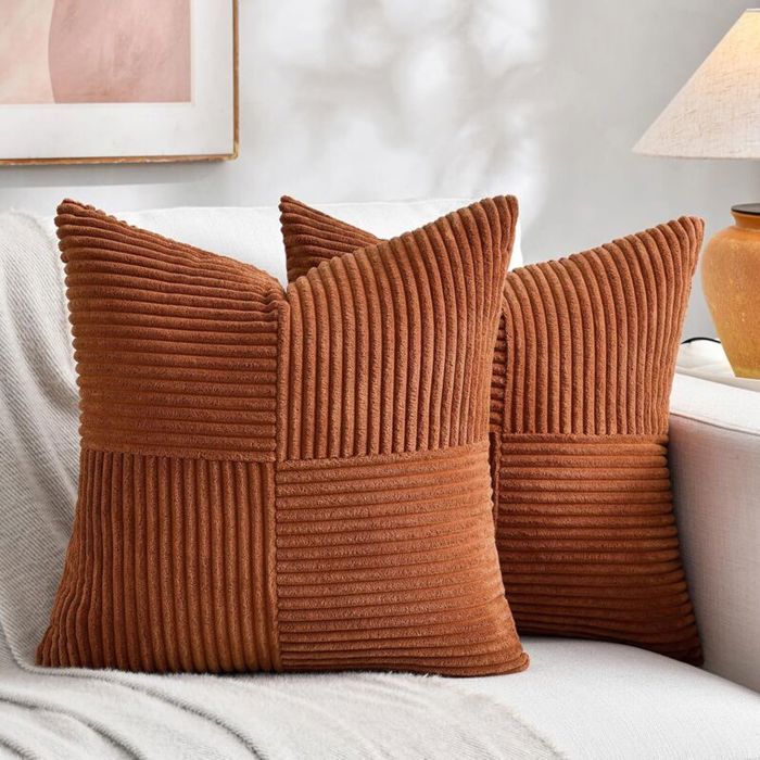 Housses coussin bohème rouille en velours côtelé motif patchwork terre cuite 45x45 cm (lot de 2)