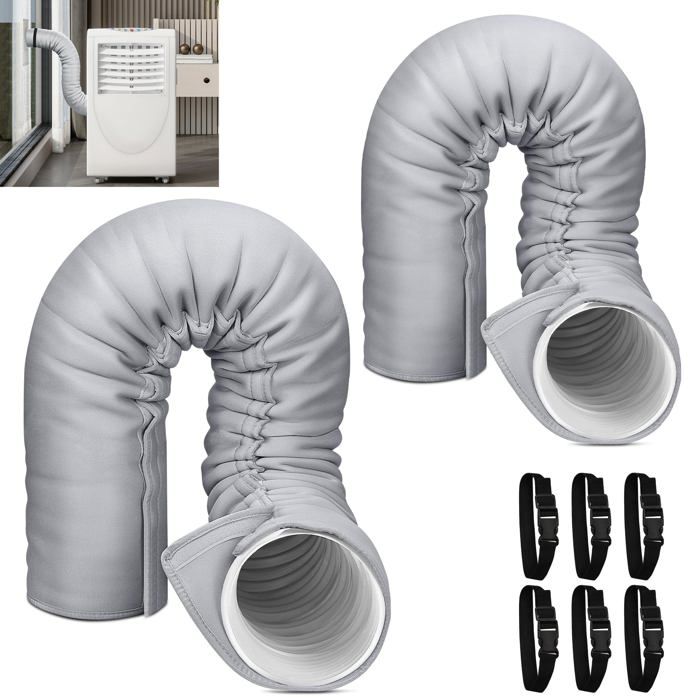 Manchon isolant pour tuyau de climatiseur portable - NOSHEIR - Lot 2 - Ø 125–15 cm - 150×53 cm - 6 sangles réglables