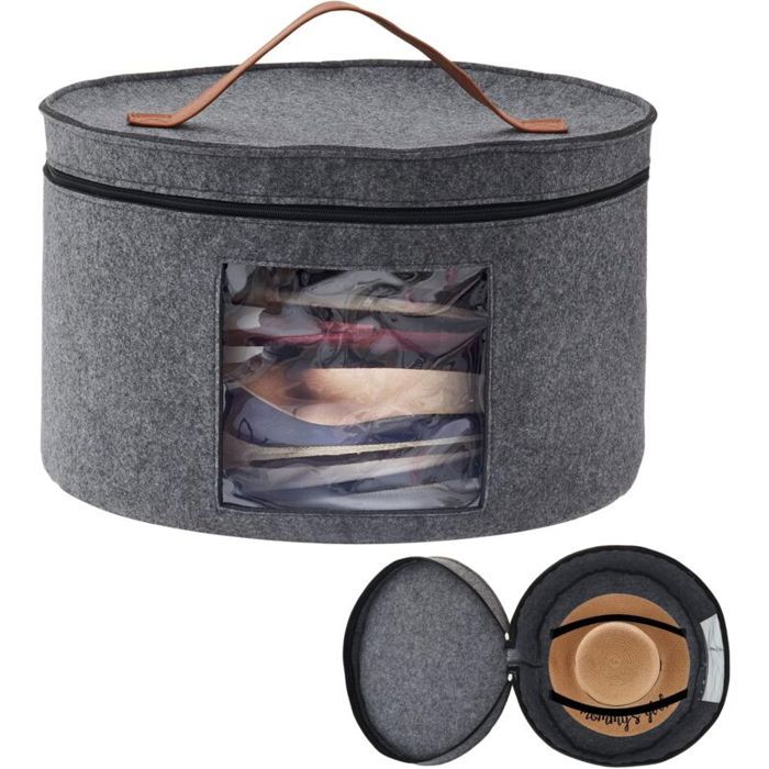 Boîte de rangement chapeaux pliable - Grand format 17 pouces transparent Design pop up voyage pratique - Noir feutre