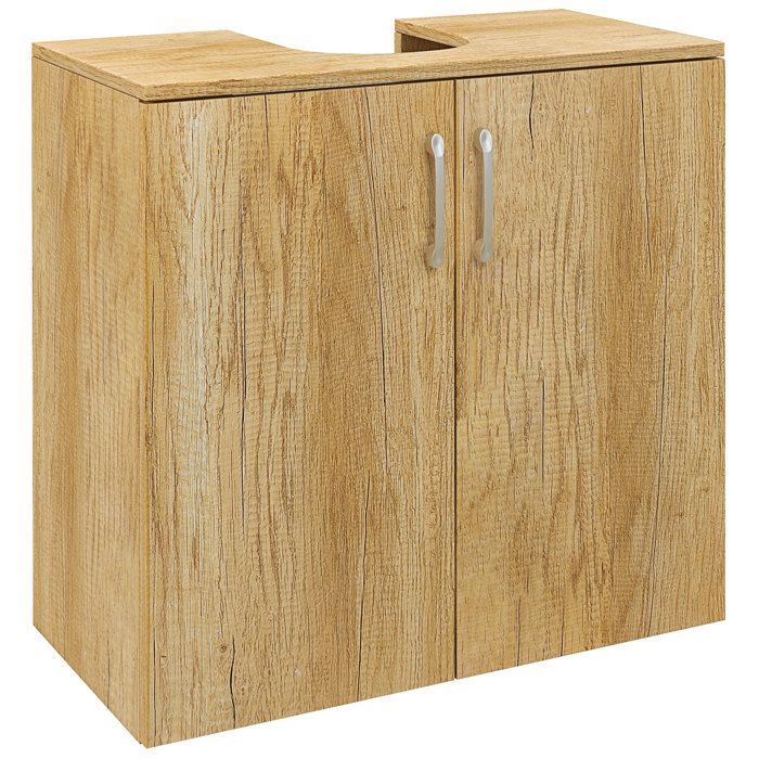 LIA Meuble de salle de bains suspendu sous-lavabo à 2 portes avec 2 étagères en bois couleur naturelle