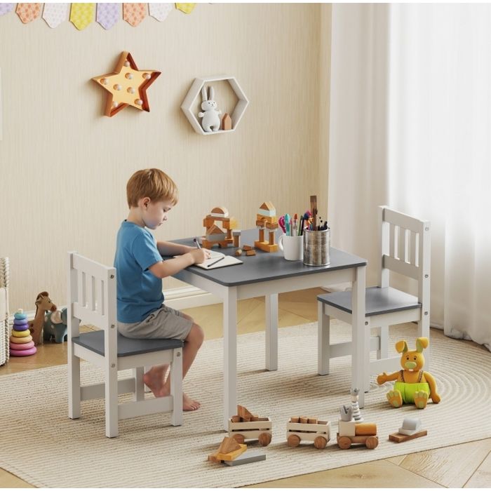 VUENOR Ensemble table et chaises enfant 56x52x48 cm gris – avec dossier