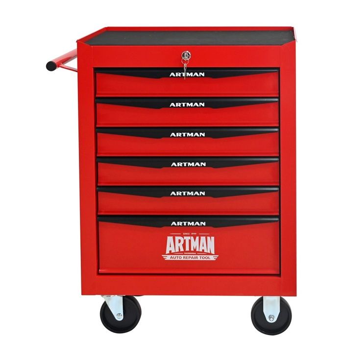Armoire de rangement mobile 6 tiroirs structure en acier renforcé glissières à billes 508 mm – rouge et noir