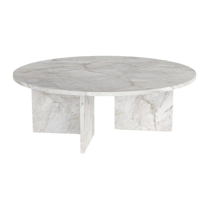 Table basse ronde - Effet marbre blanc - TOPANIA Table basse ronde - Effet marbre blanc - TOPANIA