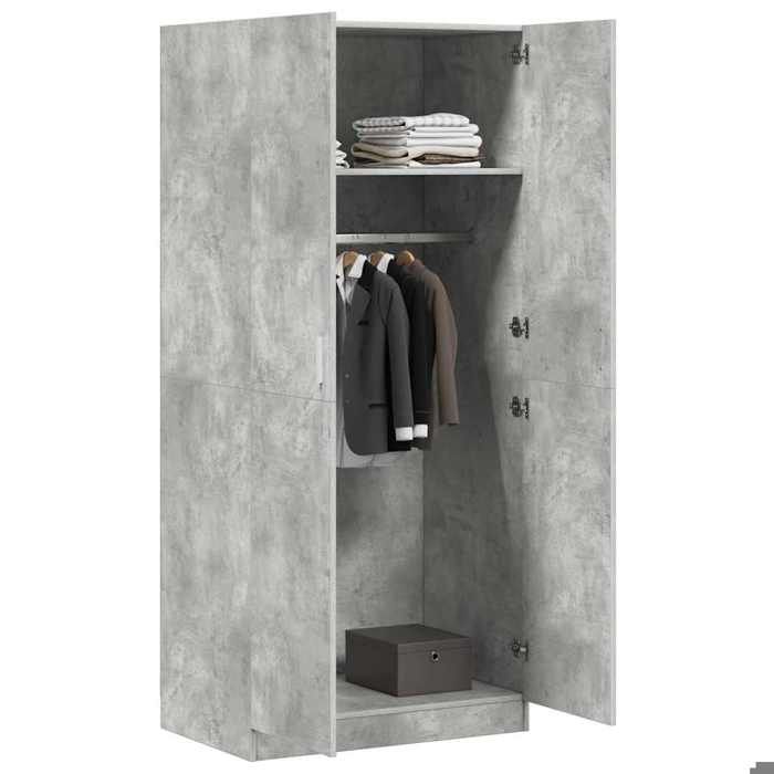 CHIC Garde-robe Gris Béton 80 x 52 x 180 cm en bois dingénierie avec 2 portes pour Chambre et Dressing &rkl91n