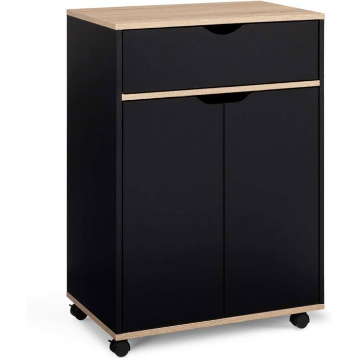 IDMarket Desserte de cuisine COSY placard avec tiroir bois noir et hĂȘtre 60x39.5x85 cm avec roulettes IDMarket Desserte de cuisine COSY placard avec tiroir bois noir et hĂȘtre 60x39.5x85 cm avec roulettes