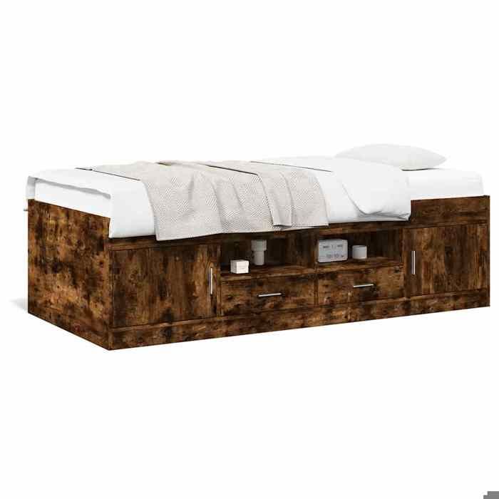 Industriel(4697)Lit de jour - avec tiroirs sans matelas - chêne fumé - 90x190 cm - Vidaxl - Structure de lit simple - Construction s
