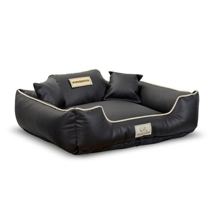 Comparer les prix de Coussin antiderapant KINGDOG KINSKO100/75CZA lit pour chien 100 x 75 cm noir éco-cuir avec deux coussins 15x15cm