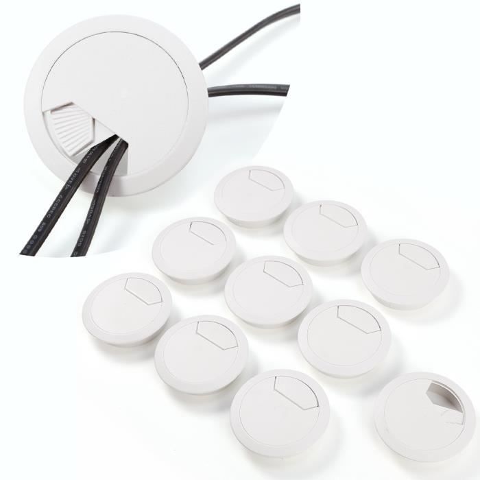 10x Passe-câble horizontal pour bureau table d'ordinateur trou 6cm  plastique blanc rangement organisateur de câbles informatiques - Cdiscount  Beaux-Arts et Loisirs créatifs