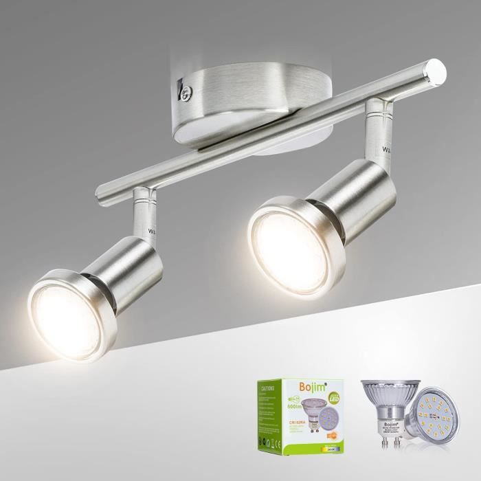 Plafonnier 2 Spot LED Spots de Plafond Pivotants, pour Salle de Bain,Salon,Cuisine,Inclure  2 Ampoules LED GU10(blanc chaud) - Cdiscount Maison