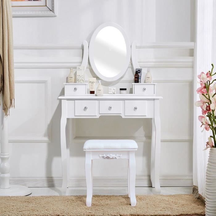 Coiffeuse Avec Miroir Éclairé Par LED, Meuble Coiffeuse Moderne Avec 3 Tiroirs, Table De Maquillage Avec Tabouret Et Armoire Latérale Bluetooth Intelligente (Color : GrayA, Size : 80cm/31.5in