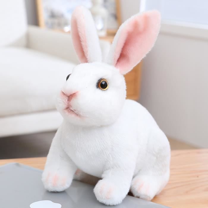 Dun blanc 20 cm Fourrure de lapin en peluche realiste pour la decoration de la maison Animal Kawaii Lap Cdiscount Jeux Jouets