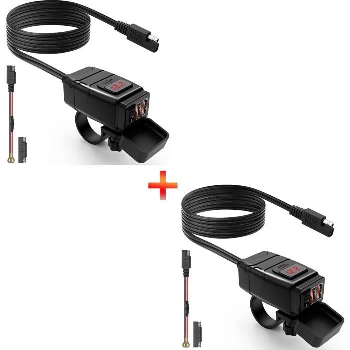 Chargeur de Guidon de éTanche Double USB 12V Chargeur 3.0 avec VoltmèTre  Adaptateur de Chargeur de