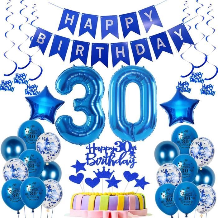 Ballon Anniversaire Homme 30 Ans, Décoration Anniversaire 30 Ans Homme Bleu  Décoration De Gâteau Happy 30Th Birthday, Kit De[J14412]