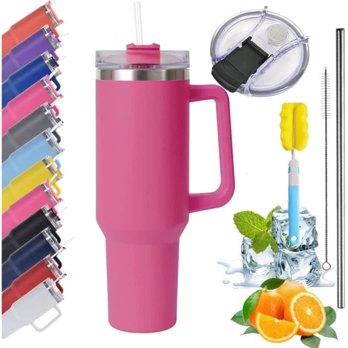 Gobelet Isotherme Voyage Avec Paille - Acier Inoxydable 304, Motif Flamant Rose Piscine - Anti-Fuites, Isolant, Pour Voiture Et Déplacements