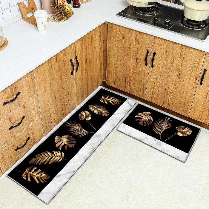 Lot De 2 Tapis De Cuisine Antidérapants - Motif Fleurs De Coquelicots Aquarelle - 50x70 Cm Et 50x120 Cm