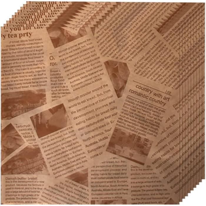 100 Feuilles Papier Cuisson Style Journal | 22x22cm | Anti-Graisse | Pour Burger, Frites, Sandwich