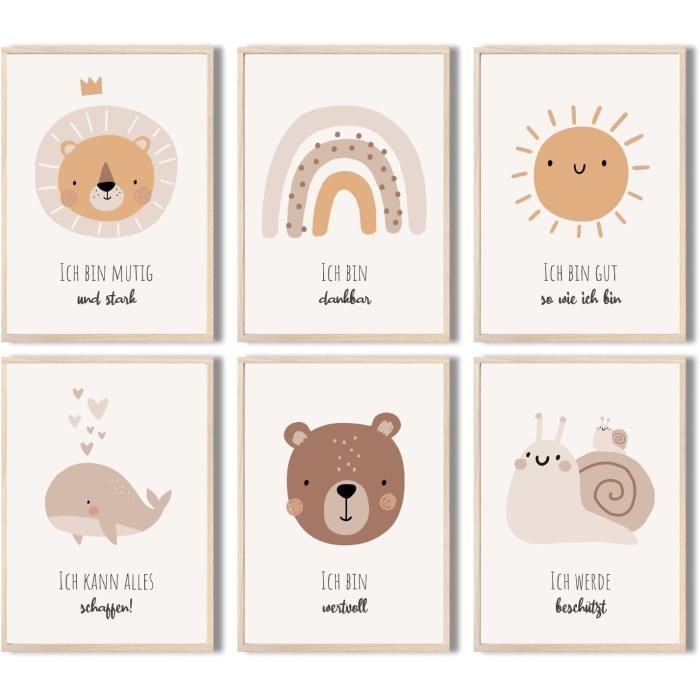 Lot De 6 Posters Océan Enfants - Baleine Requin Tortue - Décoration Chambre Salle De Bain 20x25 Cm