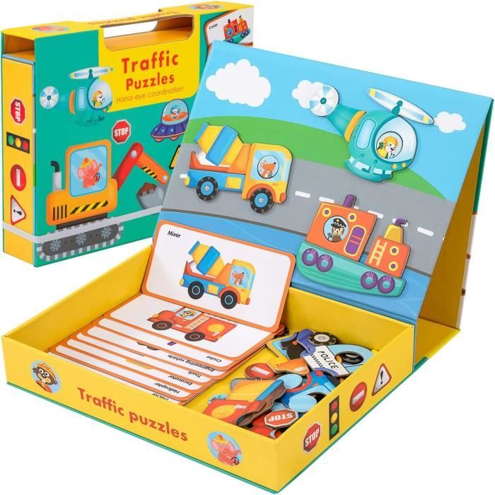 2 Livres Puzzles Magnétiques Enfant - Animaux & Dinosaures - Jeu Voyage 2 à 6 Ans