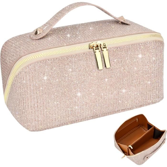 Sac De Toilette Vintage Grande Capacité Pour Femme – Trousse De Maquillage Zippée En Polyester Noir
