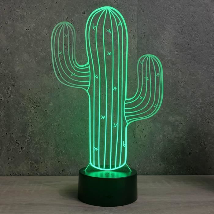 lampe de bureau veilleuse Lampe tube à poser imprimé cactus dans les tons jaunes et gris pour lampe de chevet 