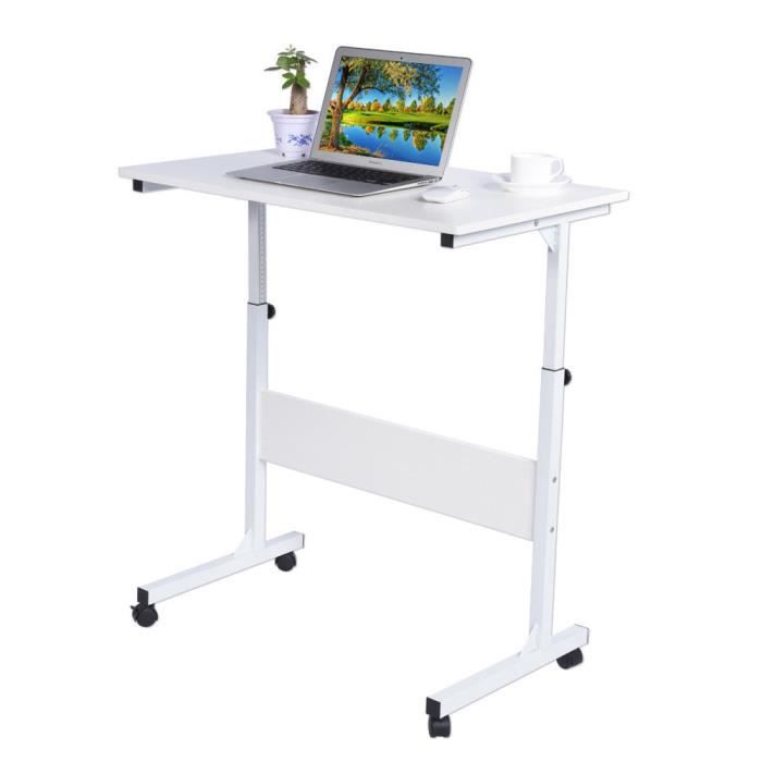 Bureau D Ordinateur Table De Pc Portable Reglable Blanc Achat