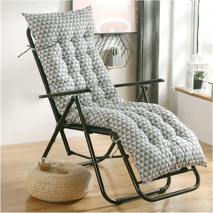 Coussin Chaise Longue 170x53cm Antidérapant - Confort Épais Pour Bain De Soleil Jardin Extérieur Gris
