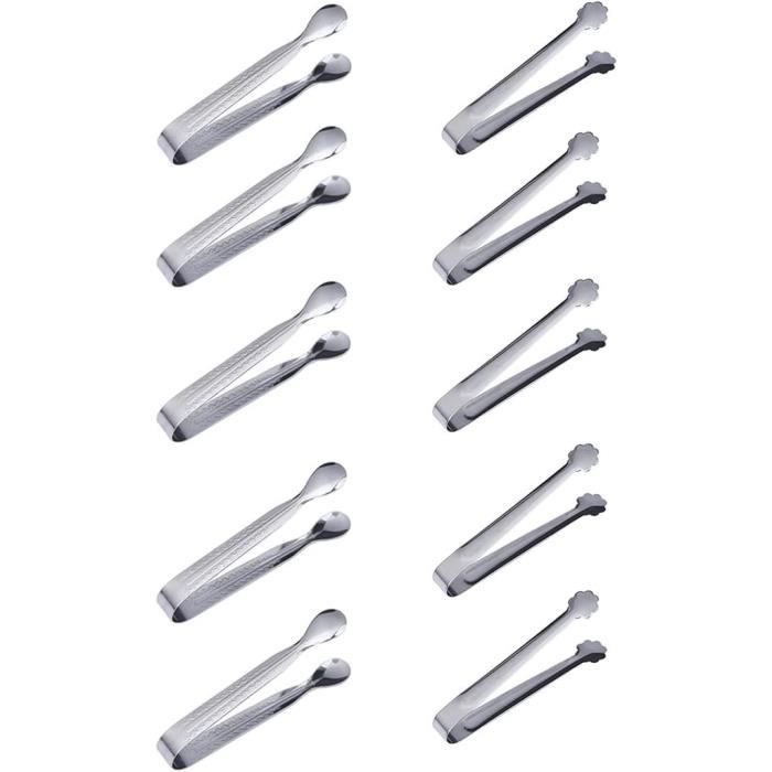 Lot De 10 Pinces à Glaçons En Inox - 15,5 Cm - Pour Buffet, Café, Candy Bar - Design Dentelé