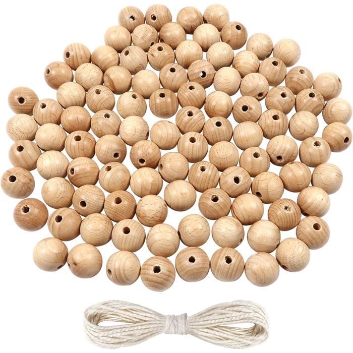 Lot De 100 Perles En Bois Rondes Naturel Camel/Chocolat Rayé - Diamètre 8mm