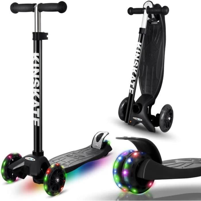 Trottinette Enfant Pliable 3-8 Ans - Guidon Réglable, 2 Roues LED, Frein Arrière, Poids Max 50 Kg