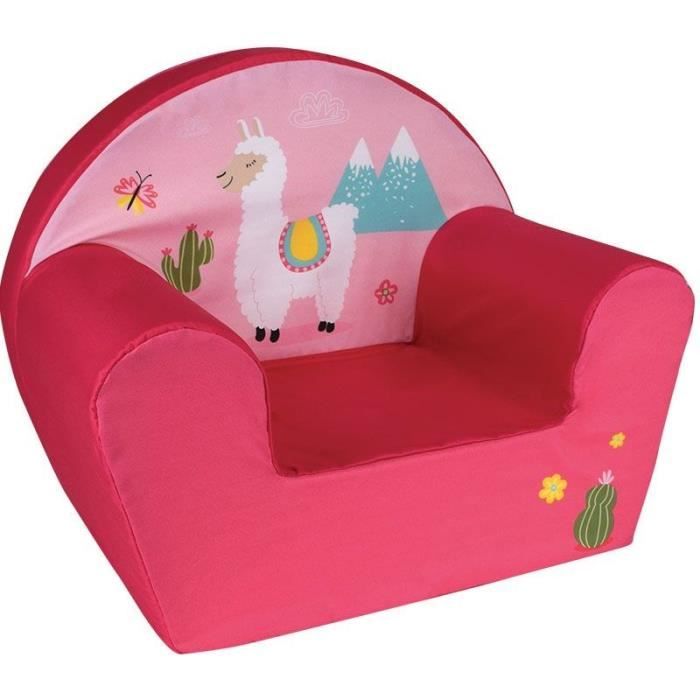 fauteuil club enfant - fun house - lama - rose et blanc - déhoussable et lavable