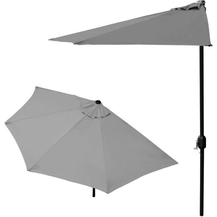 Casa.pro demi-parasol (Ø300cm) (gris) parasol à manivelle - parasol de marché - parasol de jardin - en demi-cercle