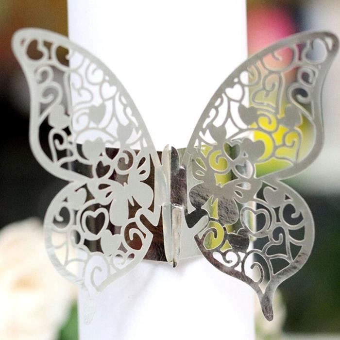 DIYI Lot De 50 Anneaux à Serviette Papier Blanc - Découpes Laser Papillons - Déco Mariage, Fête, Banquet