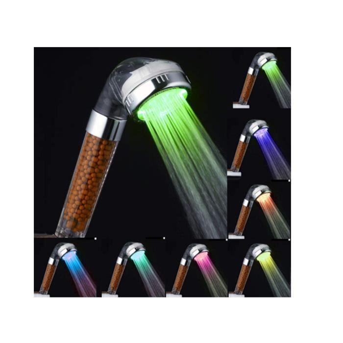 Pommeau de Douche LED - 7 Couleurs Multicolores - Changement Automatique - Haute Pression - Économie dEau