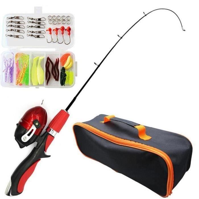 YD Set de pêche télescopique à canne à pêche pour enfants avec baguette de bobine de filature d\'appâts rouge 4pcs