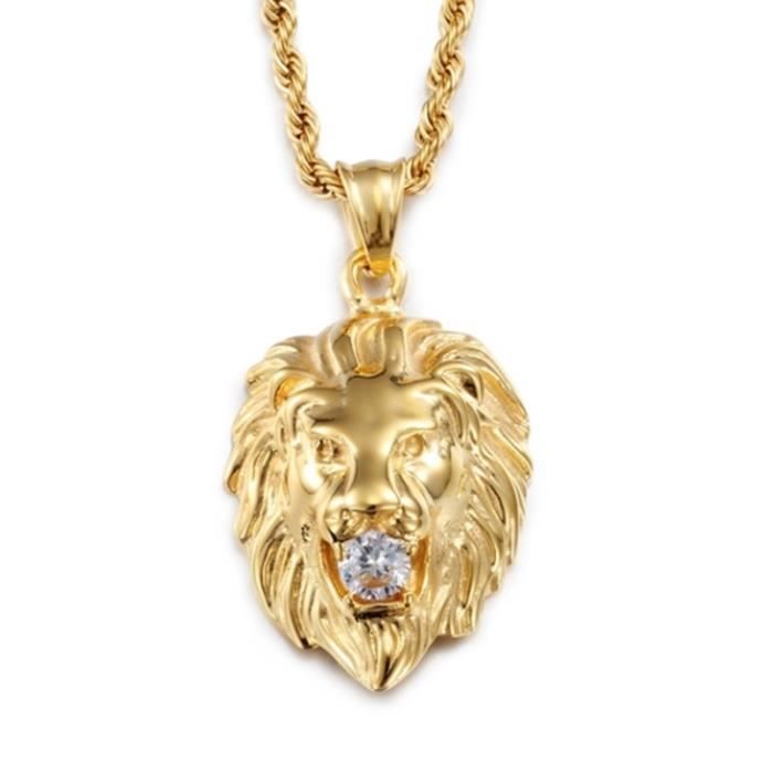 Cadeau pour homme Collier avec pendentif en argent sterling 925 et oxyde de zirconium pour homme avec pendentif en forme de lion avec couronne et pendentif en forme de couronne