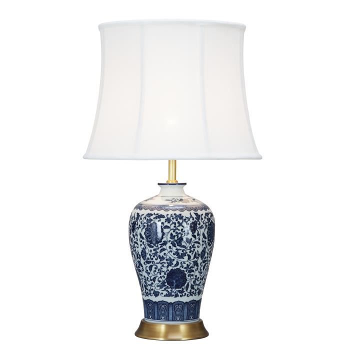 Lampe à Poser - Fine Asianliving - Lotus Bleu - Porcelaine - 40W - Diamètre 38 cm - Hauteur 65 cm