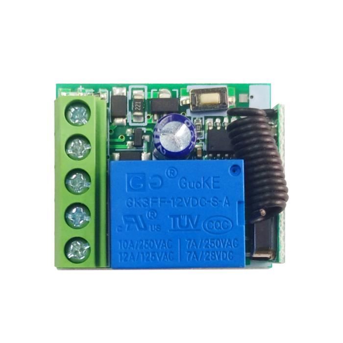 Kit Relais Télécommandé 12V DC 10A - Émetteur/récepteur 433 MHz Avec Télécommande - Pour Automatisation
