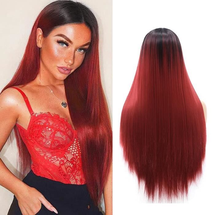 Noir rouge 26 pouces FAVE noir blanc demi perruque cheveux
