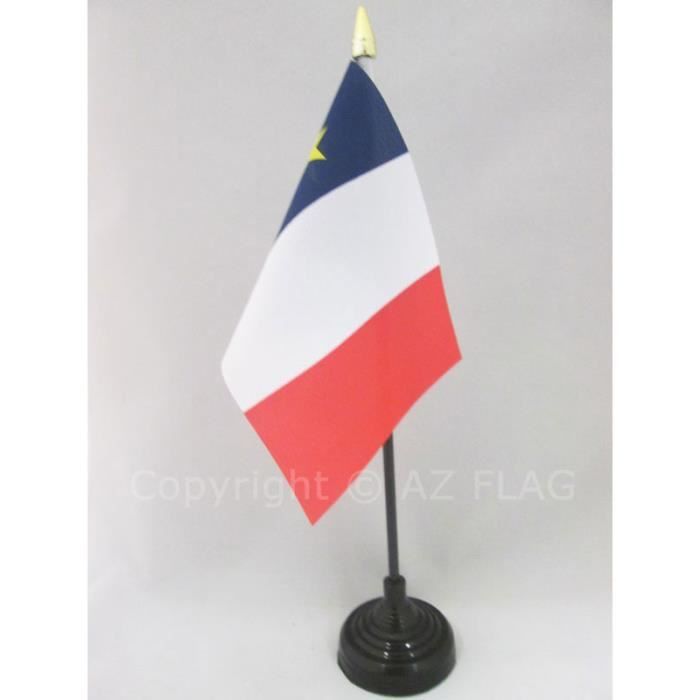 Drapeau De Table Acadie - 21x14 Cm Sur Hampe 25 Cm - 100% Polyester Avec Socle Noir