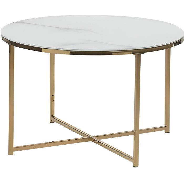 Table basse effet marbre blanc structure dorée QUINCY - BELIANI - Rond - Brillant - 70 cm - 45 cm - Salon