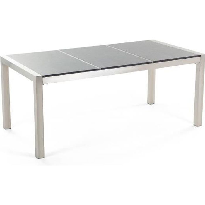 Table De Jardin Acier Inox Plateau Granit Triple 180 Cm Gris