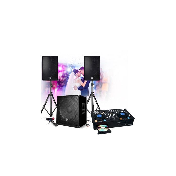 Pack Sonorisation DJ complet 1200W BM SONIC BMS15-HORN, Enceintes satellites, SUB 38cm USB/Bluetooth, Supports Câbles, Light SUN, Enceintes, baffle et amplis DJ, Top Prix