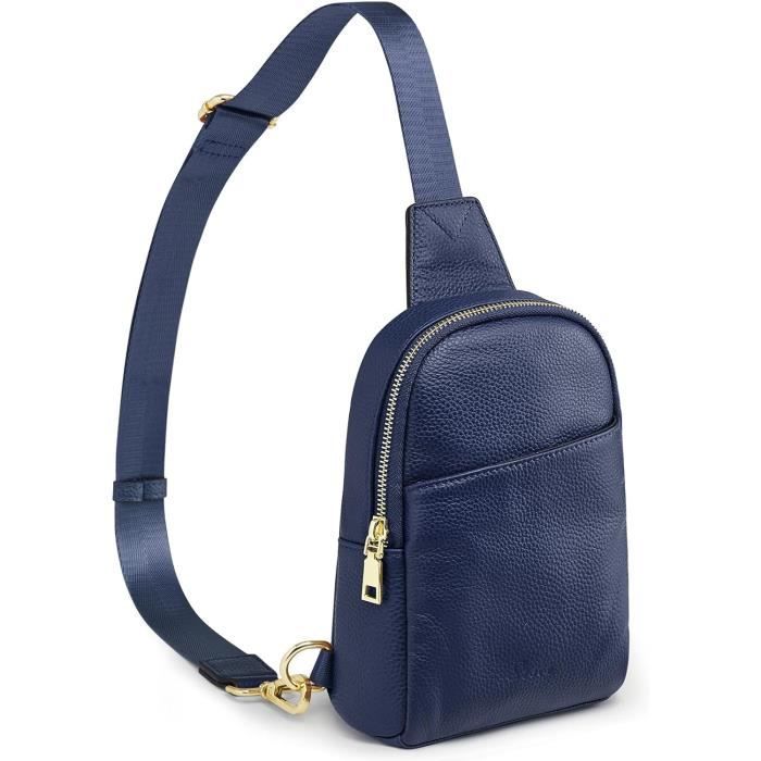 Sac Banane Cuir Femme Tendance Sac Banane AmbraModa GLX1 En Cuir Véritable - Unisexe - Bleu Foncé - Fabriqué En Italie Sac Bandoulière Femme Cuir Véritable