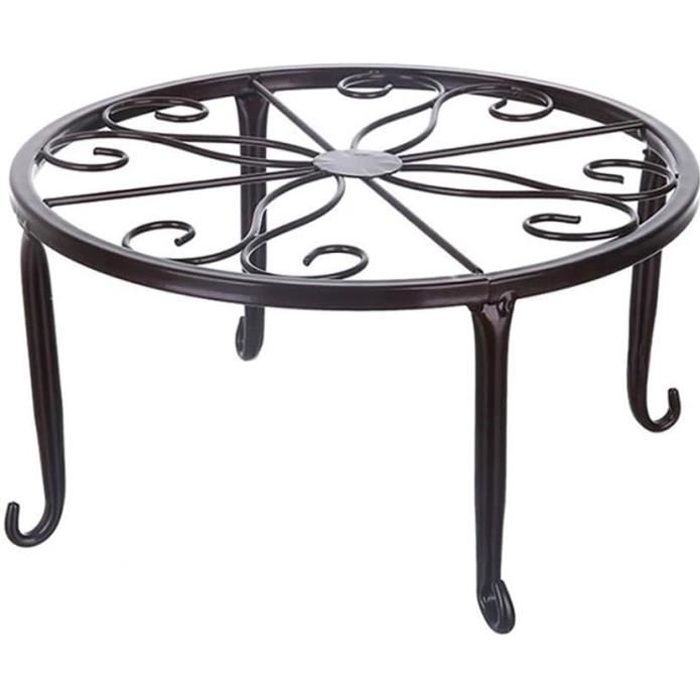 Supports de Pot de Fleurs en Fer Forgé Support pour Plante en Métal Noir Rond 4 Pieds Tabourets Décor Intérieur Extérieur pour