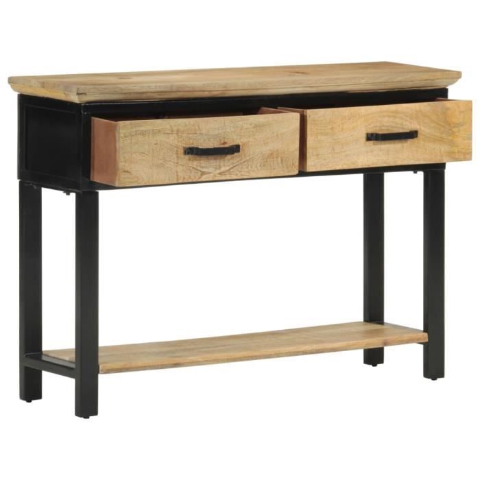 Table console - GAROSA - BAO - Bois de manguier massif - 2 tiroirs - Pieds en métal
