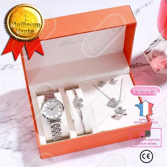 LSC® Coffret Montre Femme + Collier + Boucles d'oreilles + Bracelet + Bague  + Bijoux Femme, Cadeau de Noël , - Achat/vente montre - Cdiscount