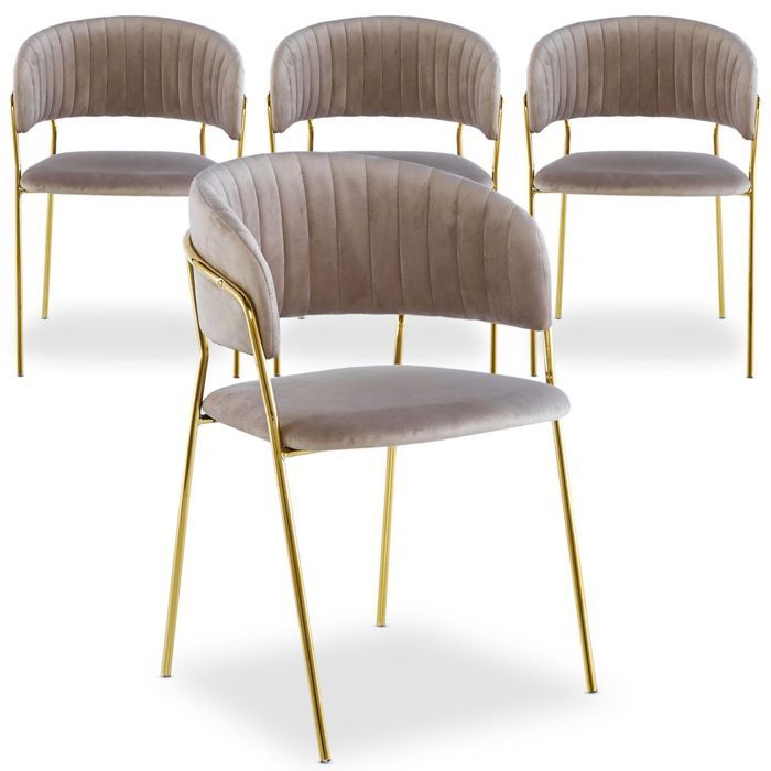 MENZZO Lot de 4 chaises Tabata Velours Taupe - Chaises Salle À Manger