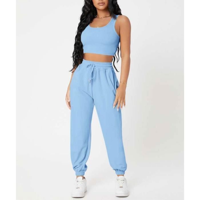 Femmes Lot de 2 pantalons de jogging avec poches confortables et elastiques pour femmes ENSEMBLE DE VETEMENTS Bleu ciel Bleu ciel Cdiscount Pret a Porter